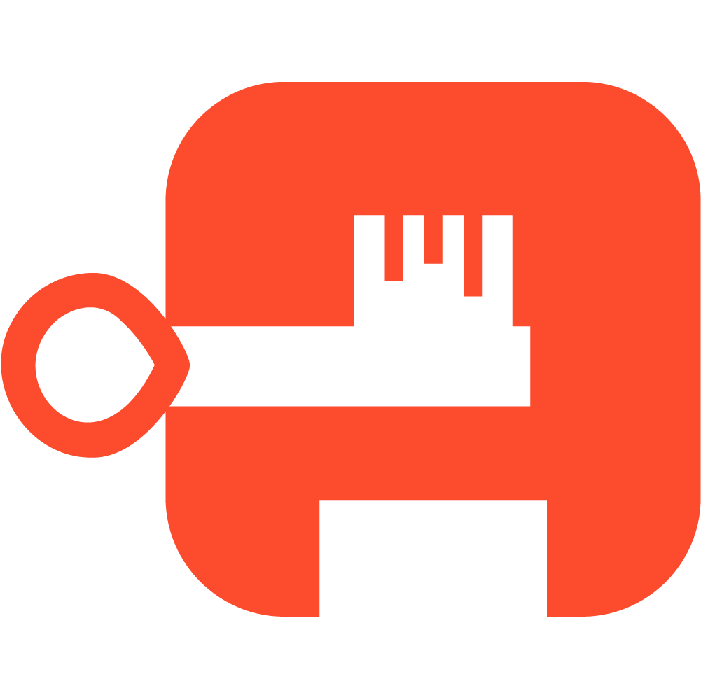 It resembles a key and an ethernet port, or an elephant? Honestly its a weird logo. I like its orange though.