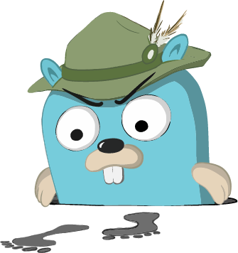 Jaeger logo. Blue rabbit with a green robin hood hat inspecting 2 human footprints. Drawing style is original. Lines are good.